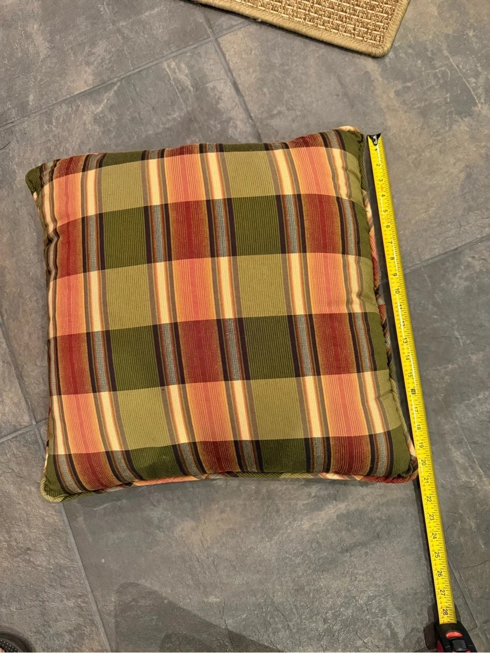 Plaid Outdoor Accent Pillow - Olive, Rust, Cream